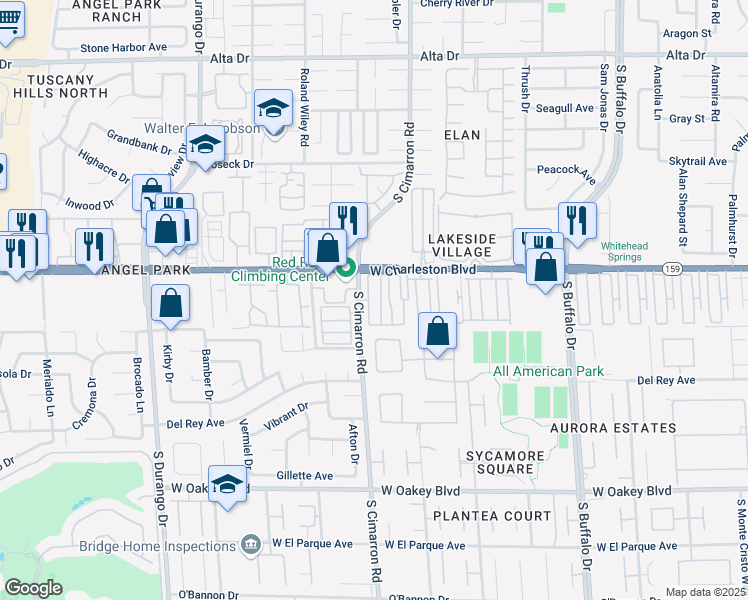 map of restaurants, bars, coffee shops, grocery stores, and more near 14 South Cimarron Road in Las Vegas