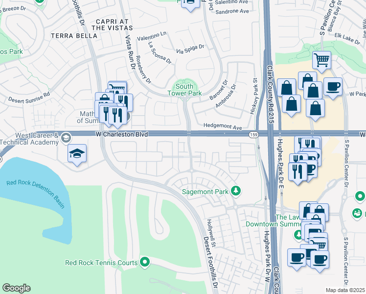 map of restaurants, bars, coffee shops, grocery stores, and more near 1163 Blossom Point Street in Las Vegas
