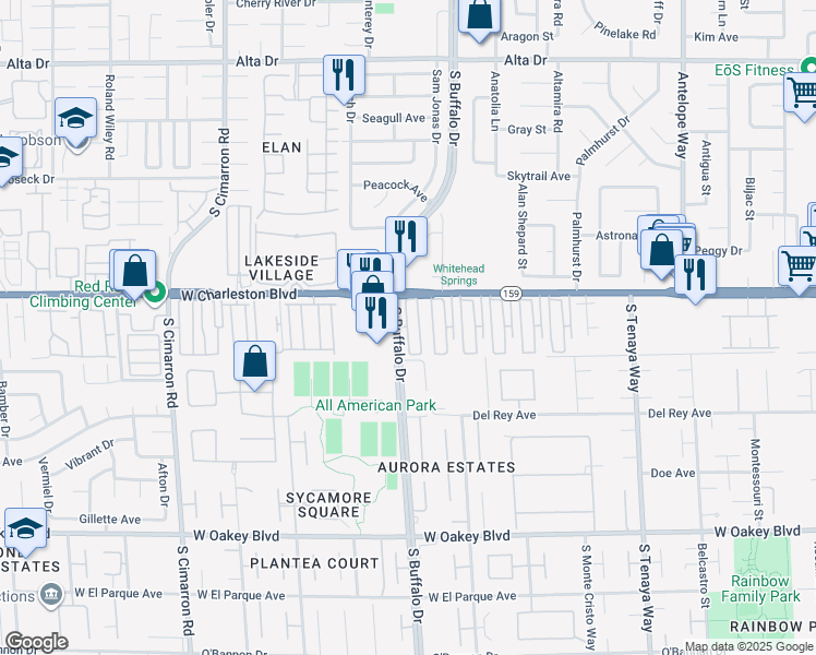 map of restaurants, bars, coffee shops, grocery stores, and more near 1100 South Buffalo Drive in Las Vegas