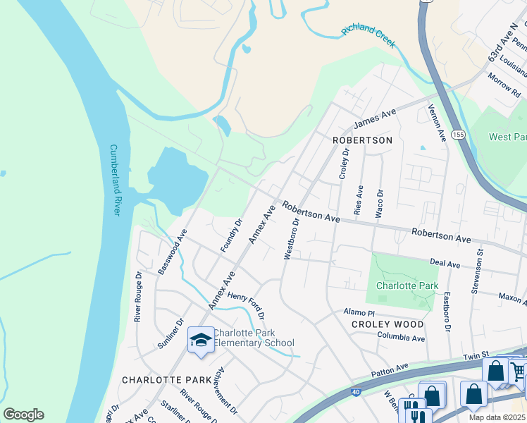 map of restaurants, bars, coffee shops, grocery stores, and more near 555 Annex Avenue in Nashville