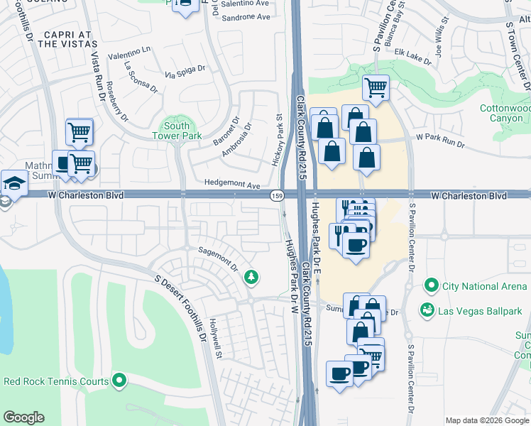 map of restaurants, bars, coffee shops, grocery stores, and more near 11273 Hidden Peak Avenue in Las Vegas