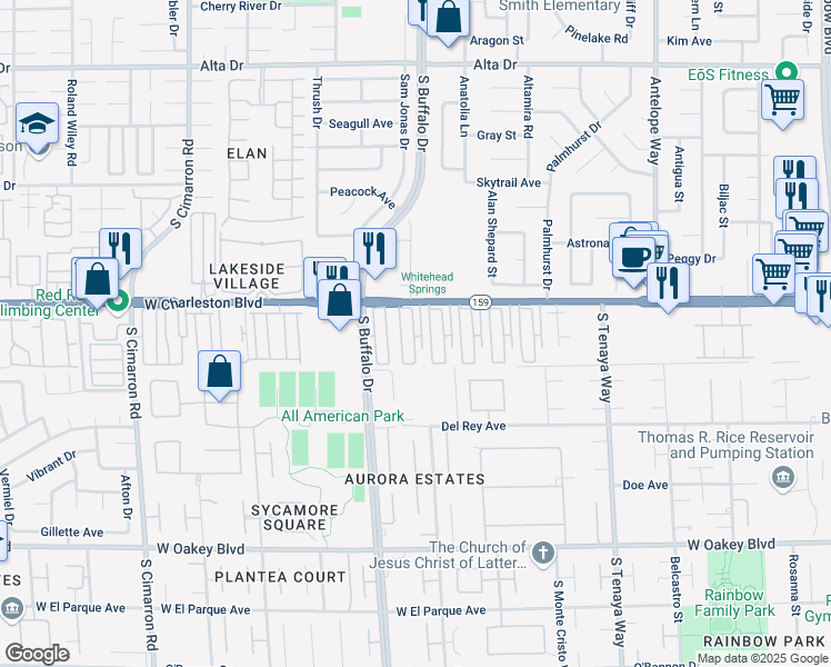 map of restaurants, bars, coffee shops, grocery stores, and more near 7601 Nevada 159 in Las Vegas