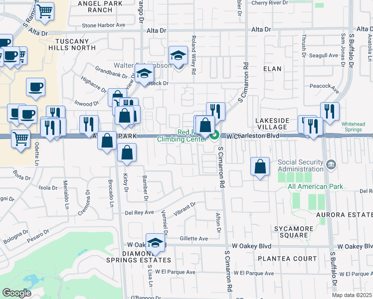 map of restaurants, bars, coffee shops, grocery stores, and more near 8301 West Charleston Boulevard in Las Vegas