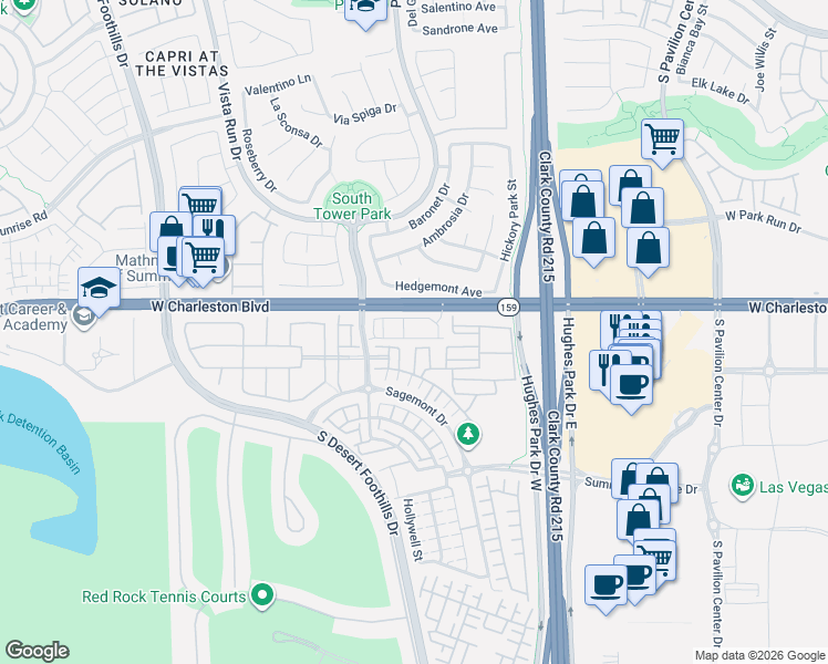 map of restaurants, bars, coffee shops, grocery stores, and more near 11325 West Charleston Boulevard in Las Vegas