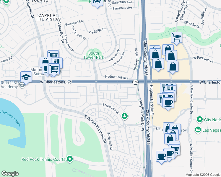 map of restaurants, bars, coffee shops, grocery stores, and more near 11325 West Charleston Boulevard in Las Vegas
