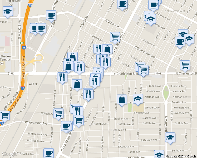 map of restaurants, bars, coffee shops, grocery stores, and more near 1132 S Las Vegas Blvd in Las Vegas