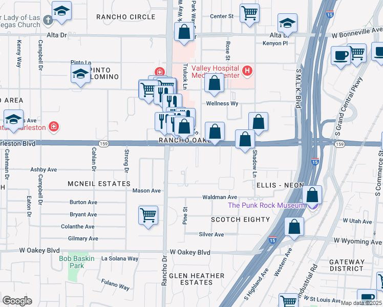 map of restaurants, bars, coffee shops, grocery stores, and more near 1139 South Rancho Drive in Las Vegas