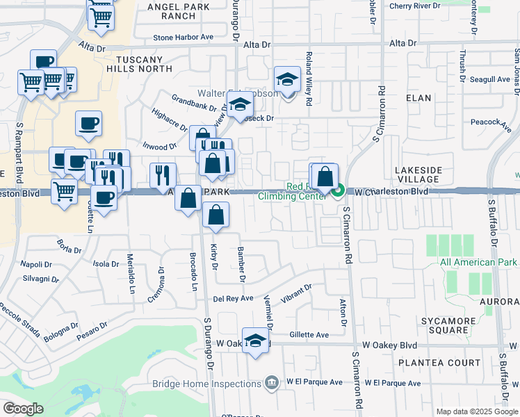 map of restaurants, bars, coffee shops, grocery stores, and more near 1300 Emerywood Court in Las Vegas