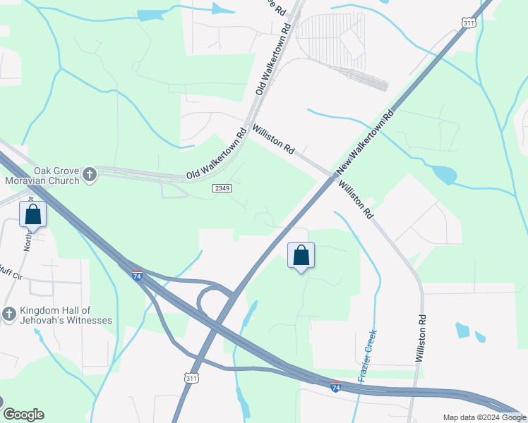 map of restaurants, bars, coffee shops, grocery stores, and more near 4438 New Walkertown Road in Winston-Salem