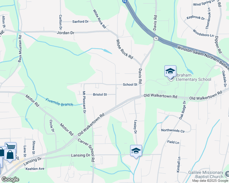 map of restaurants, bars, coffee shops, grocery stores, and more near 4846 Monte Vista Street in Winston-Salem