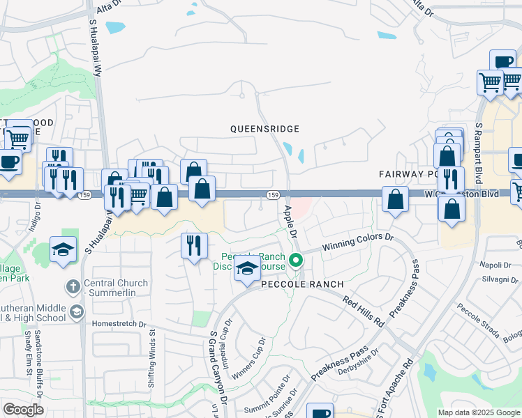 map of restaurants, bars, coffee shops, grocery stores, and more near 9599 Nevada 159 in Las Vegas