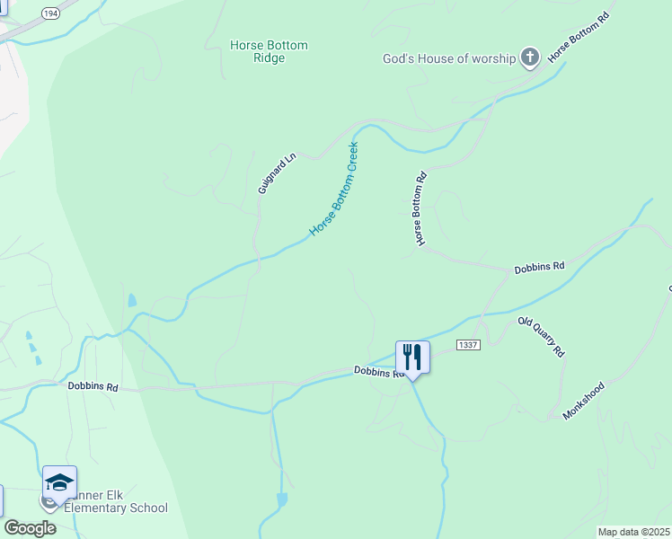 map of restaurants, bars, coffee shops, grocery stores, and more near 1157 Dobbins Road in Banner Elk