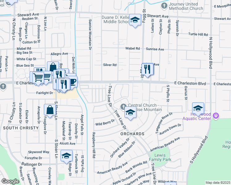 map of restaurants, bars, coffee shops, grocery stores, and more near 1220 Tree Line Drive in Las Vegas