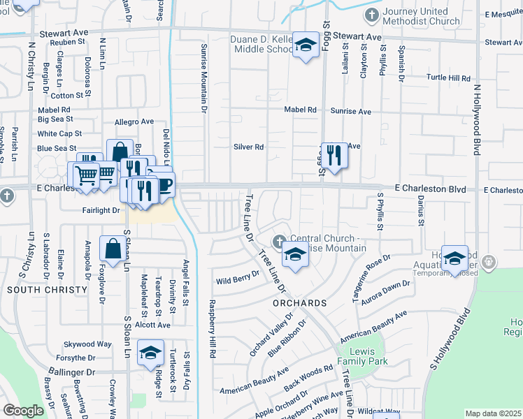 map of restaurants, bars, coffee shops, grocery stores, and more near 1220 Tree Line Drive in Las Vegas