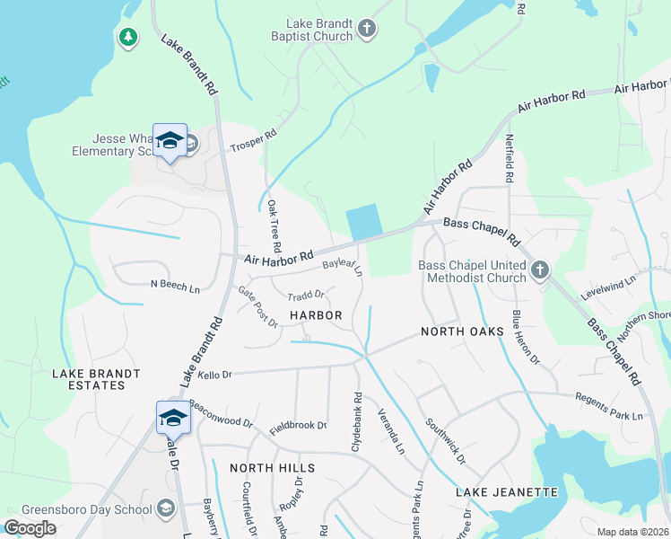 map of restaurants, bars, coffee shops, grocery stores, and more near 5719 Bayleaf Lane in Greensboro