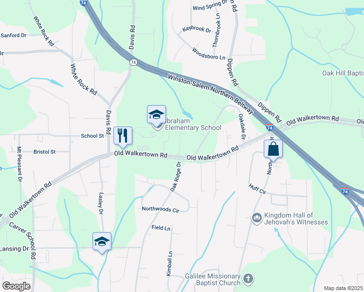 map of restaurants, bars, coffee shops, grocery stores, and more near 4705 Perry Street in Winston-Salem