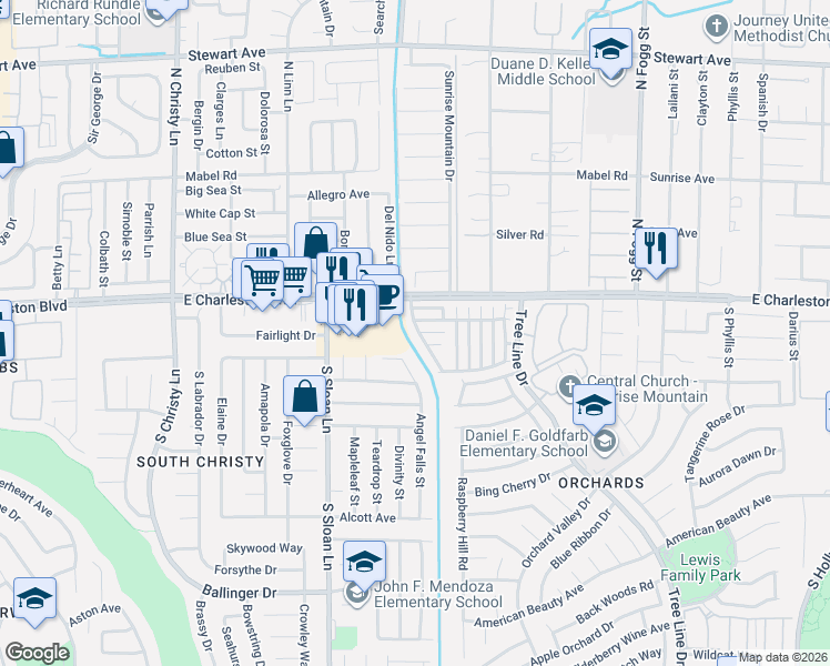 map of restaurants, bars, coffee shops, grocery stores, and more near 5953 East Peach Nectar Avenue in Las Vegas