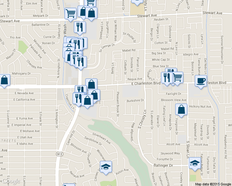 map of restaurants, bars, coffee shops, grocery stores, and more near 1105 Pleasant Brook Street in Las Vegas