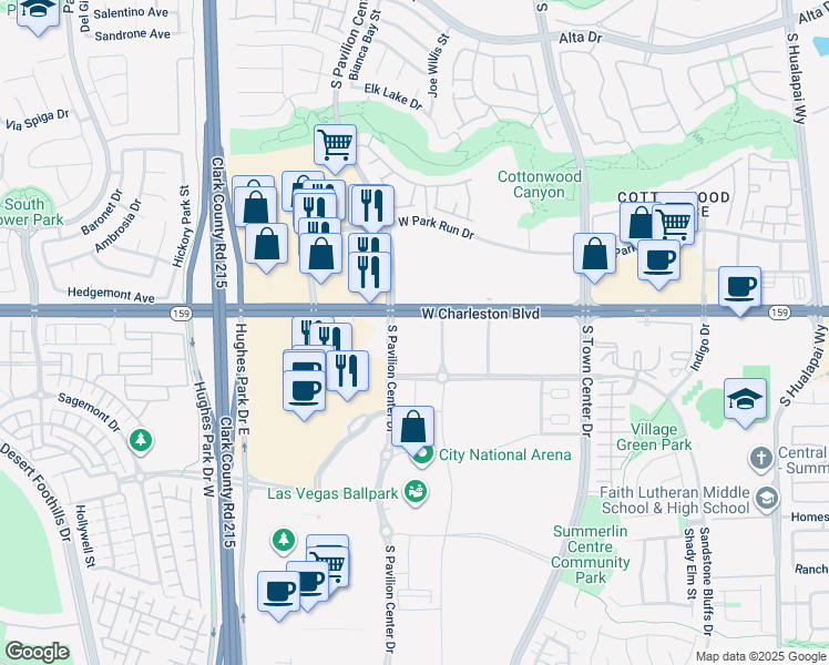 map of restaurants, bars, coffee shops, grocery stores, and more near 10730 West Charleston Boulevard in Las Vegas