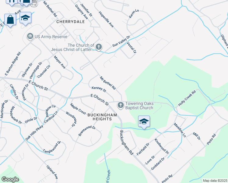 map of restaurants, bars, coffee shops, grocery stores, and more near 616 Mount Bethel Road in Greeneville