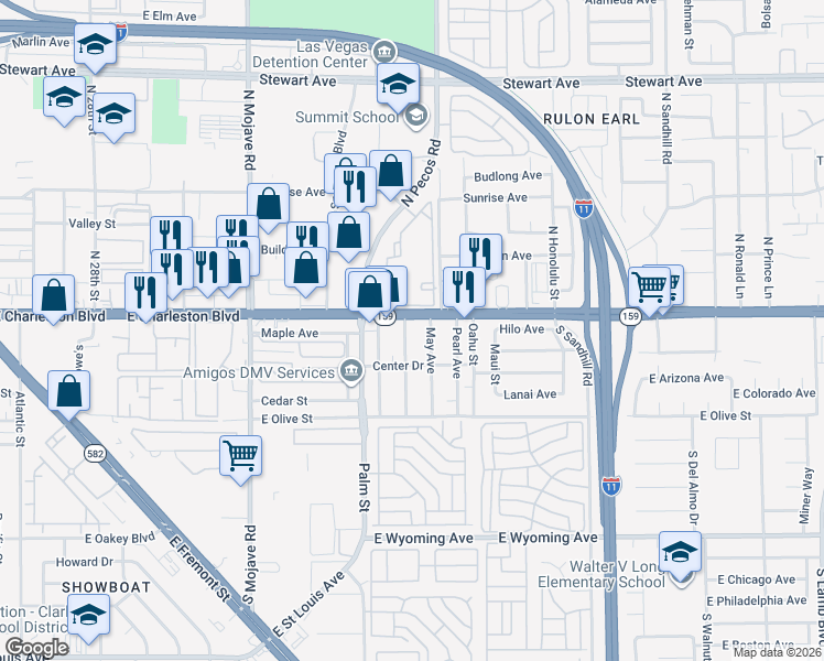 map of restaurants, bars, coffee shops, grocery stores, and more near 1000 June Avenue in Las Vegas