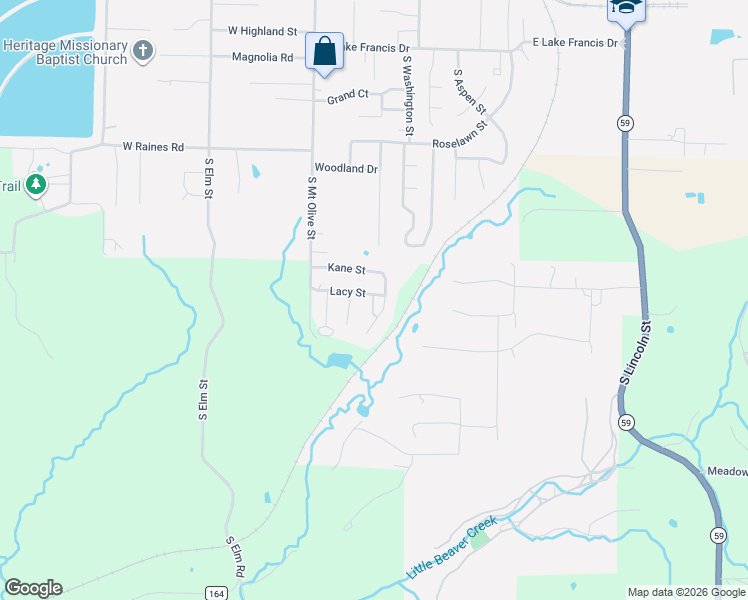 map of restaurants, bars, coffee shops, grocery stores, and more near 308 Kane Street in Siloam Springs