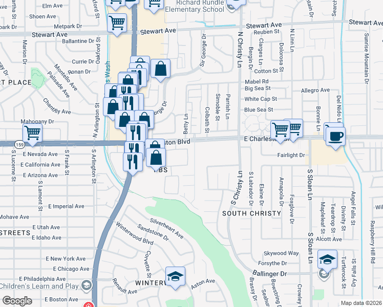 map of restaurants, bars, coffee shops, grocery stores, and more near 1105 Pleasant Brook Street in Las Vegas