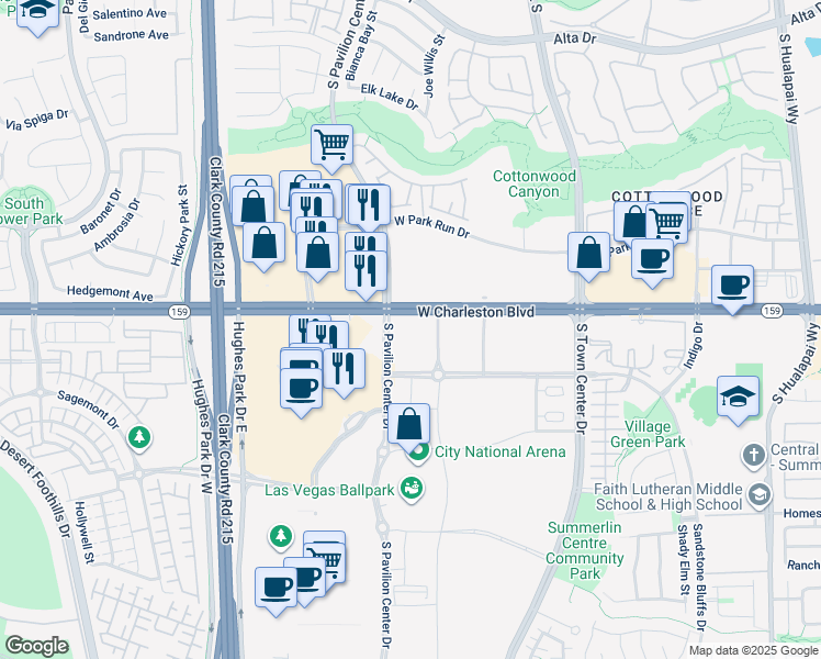 map of restaurants, bars, coffee shops, grocery stores, and more near 10801 West Charleston Boulevard in Las Vegas