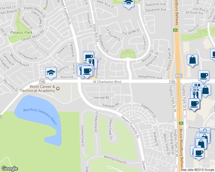 map of restaurants, bars, coffee shops, grocery stores, and more near 1134 Oberlin Court in Las Vegas