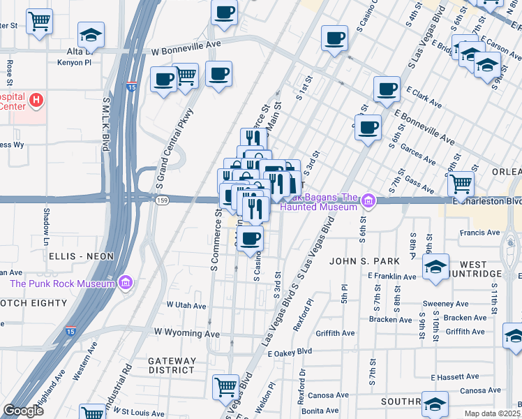 map of restaurants, bars, coffee shops, grocery stores, and more near in Las Vegas