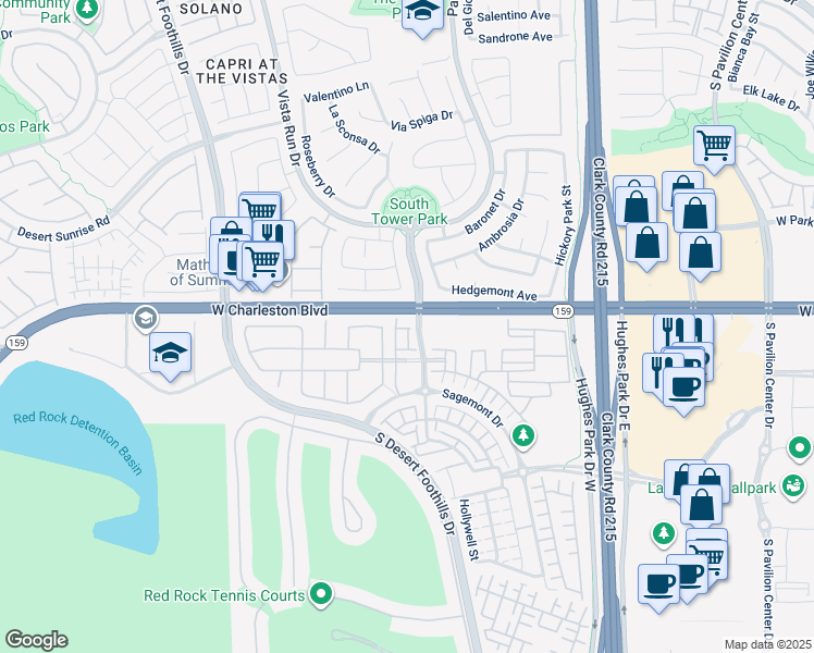 map of restaurants, bars, coffee shops, grocery stores, and more near 11421 Parkersburg Avenue in Las Vegas