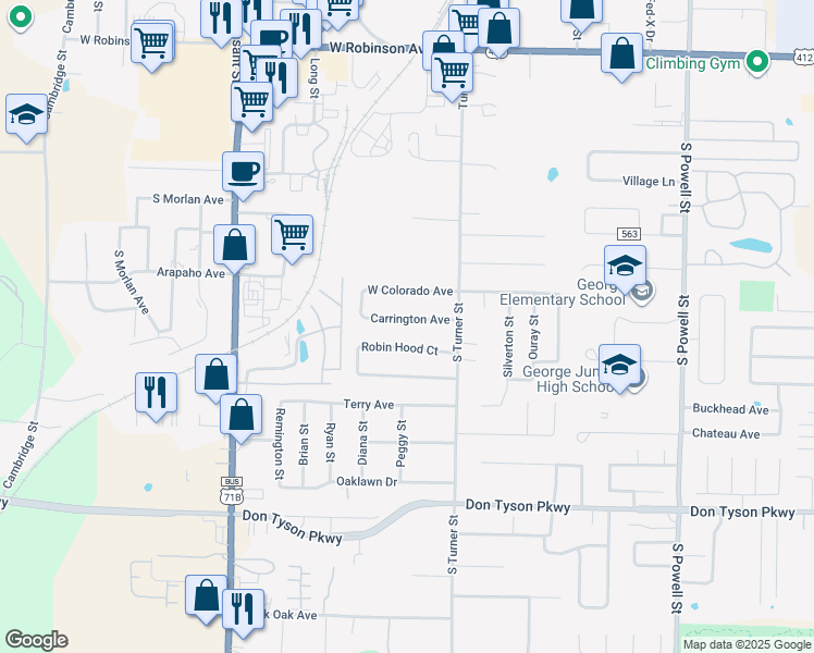map of restaurants, bars, coffee shops, grocery stores, and more near 284 Carrington Avenue in Springdale