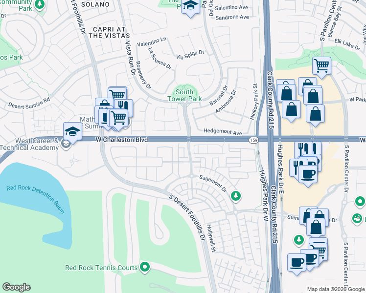 map of restaurants, bars, coffee shops, grocery stores, and more near 11421 Parkersburg Avenue in Las Vegas