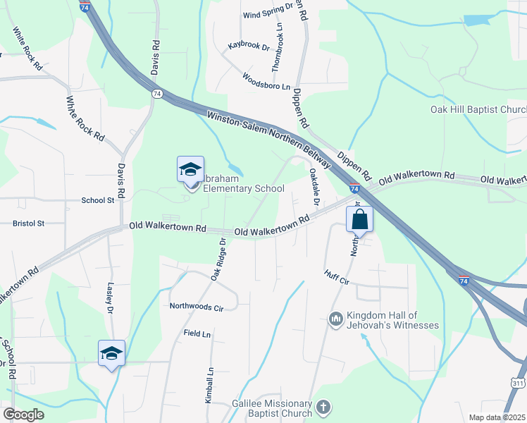 map of restaurants, bars, coffee shops, grocery stores, and more near 4868 Oakdale Drive in Winston-Salem