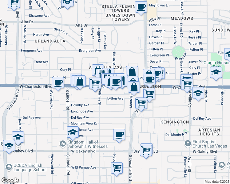 map of restaurants, bars, coffee shops, grocery stores, and more near 5091-5123 West Charleston Boulevard in Las Vegas