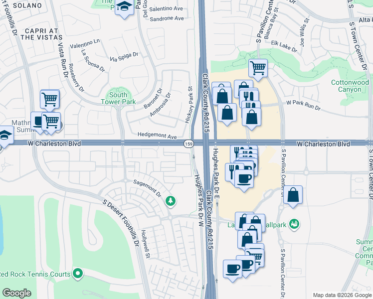map of restaurants, bars, coffee shops, grocery stores, and more near 11250 Hidden Peak Avenue in Las Vegas