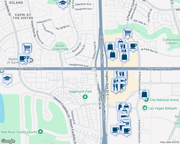 map of restaurants, bars, coffee shops, grocery stores, and more near 11250 Hidden Peak Avenue in Las Vegas
