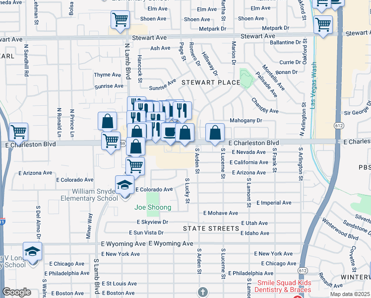 map of restaurants, bars, coffee shops, grocery stores, and more near 4562-4576 East Charleston Boulevard in Las Vegas