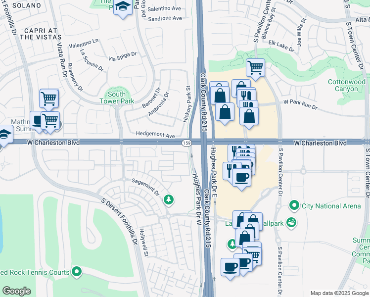 map of restaurants, bars, coffee shops, grocery stores, and more near 11250 Hidden Peak Avenue in Las Vegas