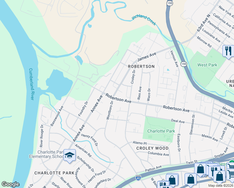 map of restaurants, bars, coffee shops, grocery stores, and more near 607B James Avenue in Nashville