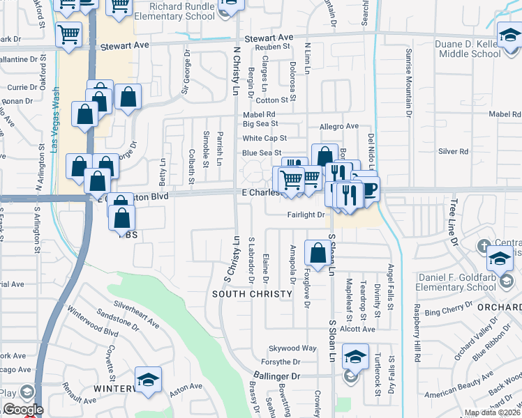 map of restaurants, bars, coffee shops, grocery stores, and more near 1171 Fall Breeze Drive in Las Vegas