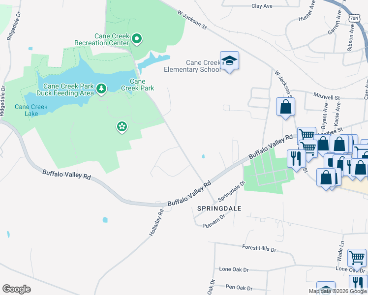 map of restaurants, bars, coffee shops, grocery stores, and more near 322 C C Camp Road in Cookeville