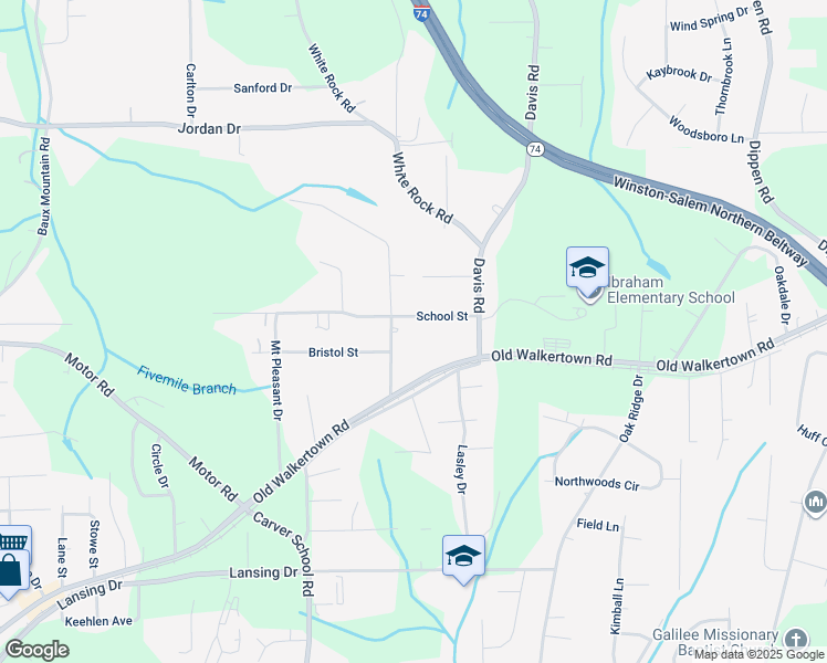 map of restaurants, bars, coffee shops, grocery stores, and more near 2239 School Street in Winston-Salem