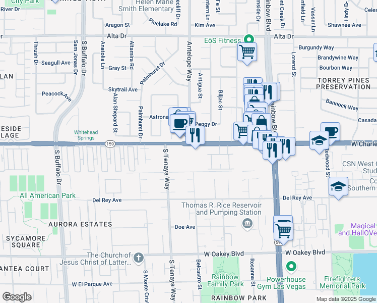 map of restaurants, bars, coffee shops, grocery stores, and more near 7211 West Charleston Boulevard in Las Vegas
