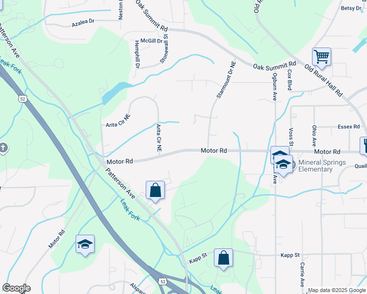 map of restaurants, bars, coffee shops, grocery stores, and more near 651 Motor Road in Winston-Salem