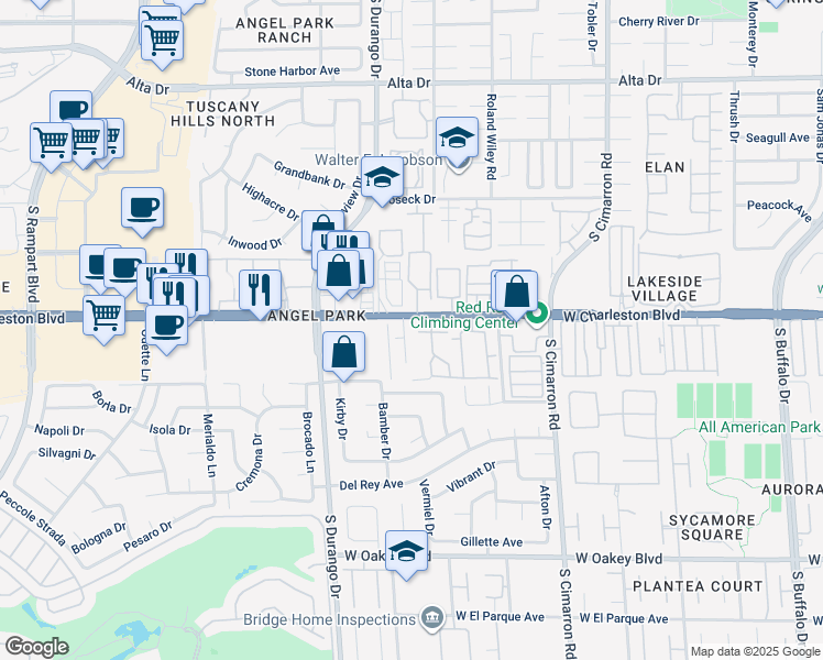 map of restaurants, bars, coffee shops, grocery stores, and more near 1100 Emerywood Court in Las Vegas