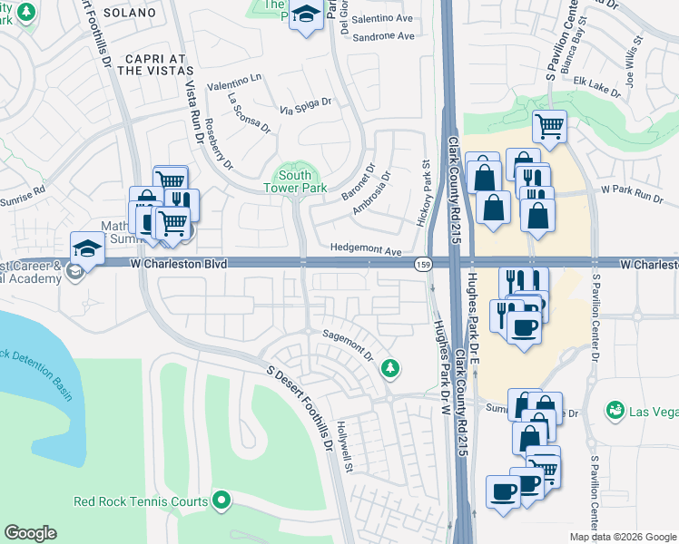 map of restaurants, bars, coffee shops, grocery stores, and more near 11321 Hedgemont Avenue in Las Vegas