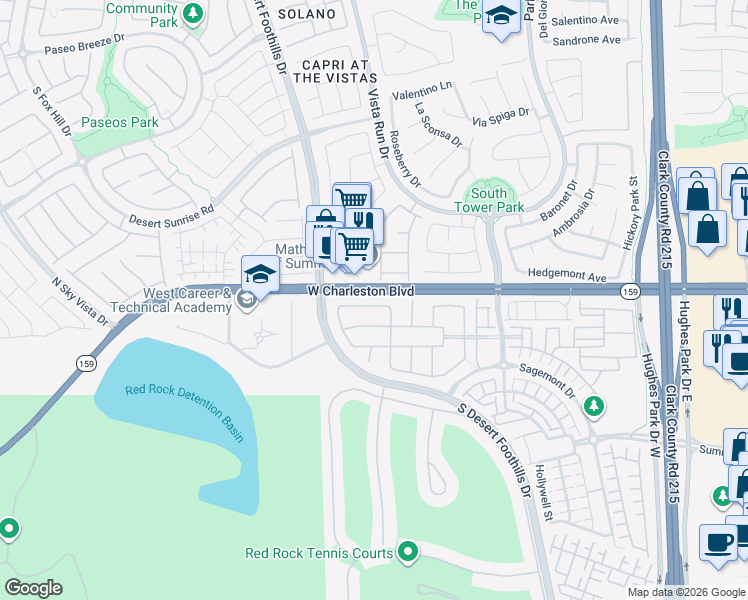 map of restaurants, bars, coffee shops, grocery stores, and more near 110 West Charleston Boulevard in Las Vegas