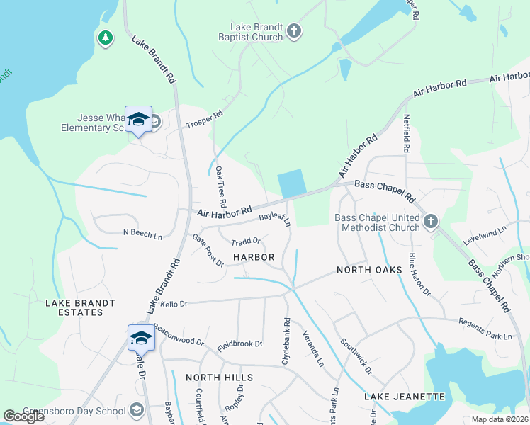 map of restaurants, bars, coffee shops, grocery stores, and more near 5719 Bayleaf Lane in Greensboro