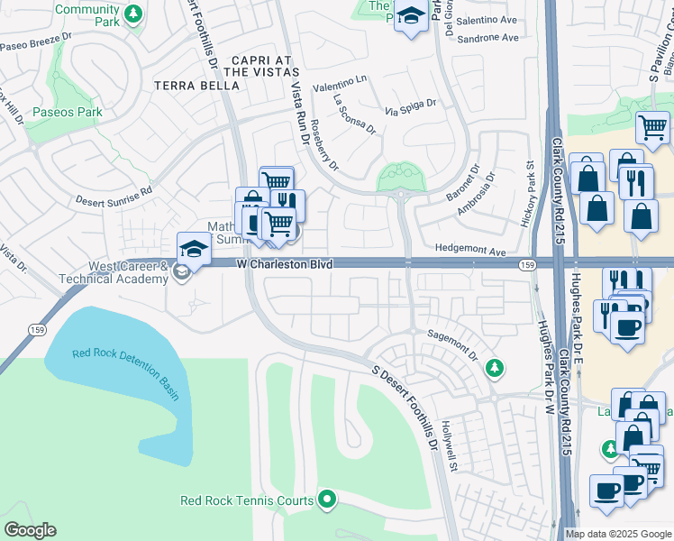 map of restaurants, bars, coffee shops, grocery stores, and more near 1102 Oberlin Court in Las Vegas